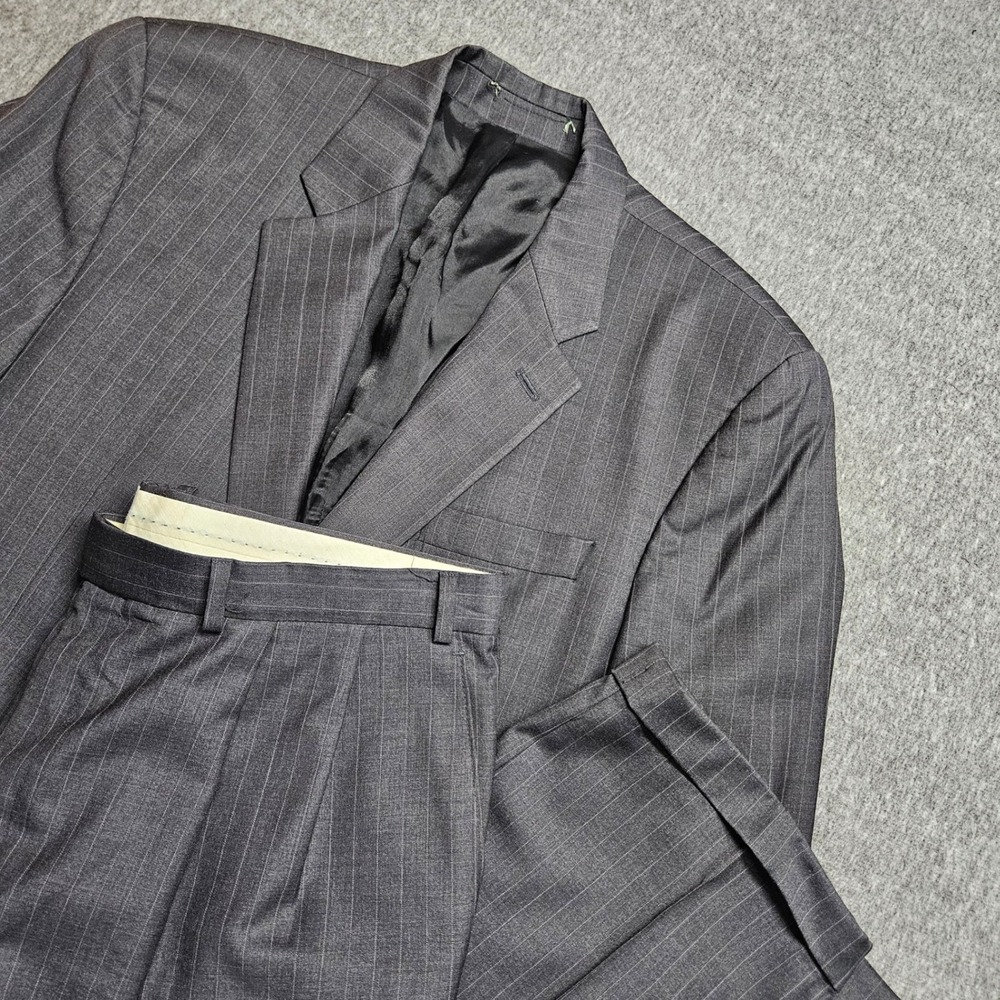 Lauren Ralph Lauren Suit Mens Grey Pinstripe Pure New Wool Pleated 44R